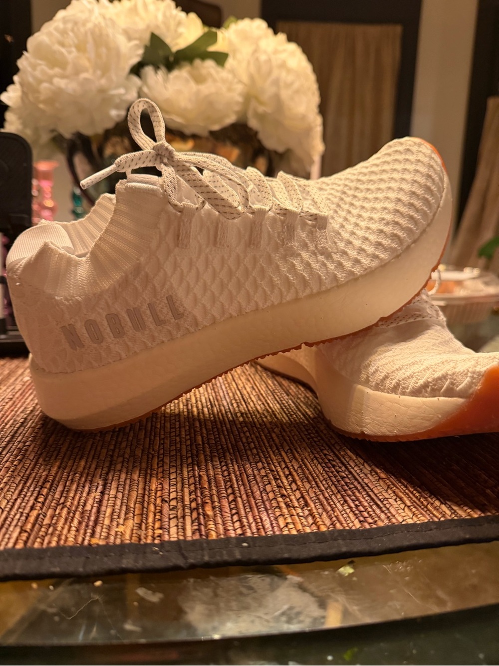 NOBULL Women's Knit Trainer in Cream with Gum Outsole